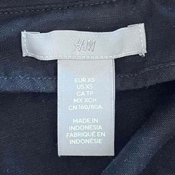 H&M Linen Blend Wrap Dress Womens XS Black Long Sleeve Kimono Capsule Minimalist - Picture 6 of 11